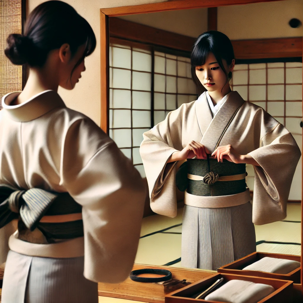 弓道の着物の女性のための審査・稽古服装マニュアル